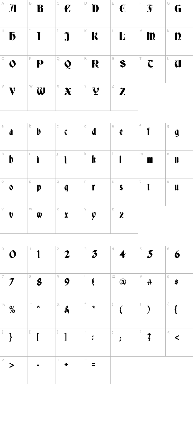altdeutsche-schrift character map