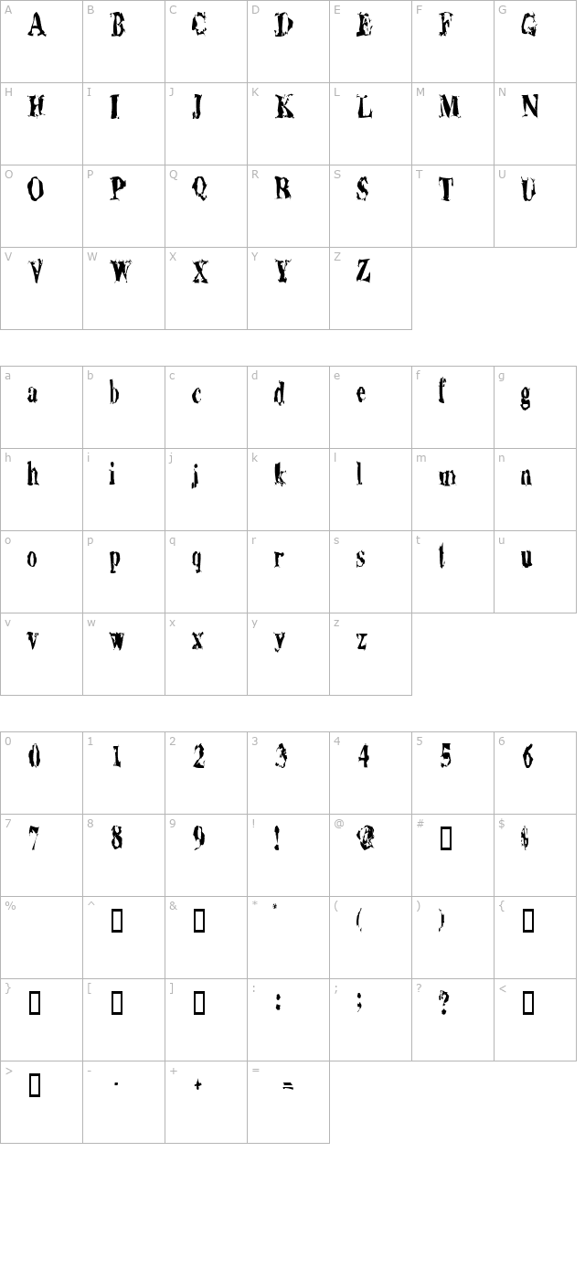 AluminumShredCondensed character map