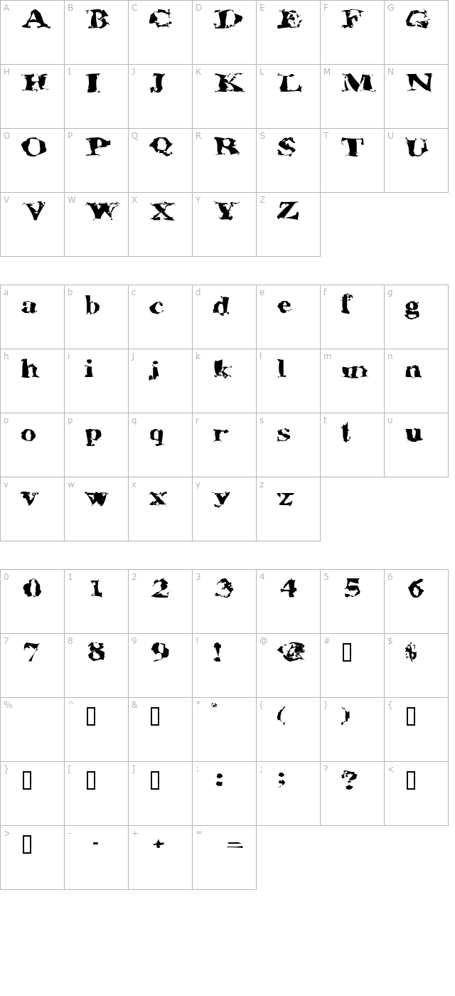 AluminumShredExtended character map