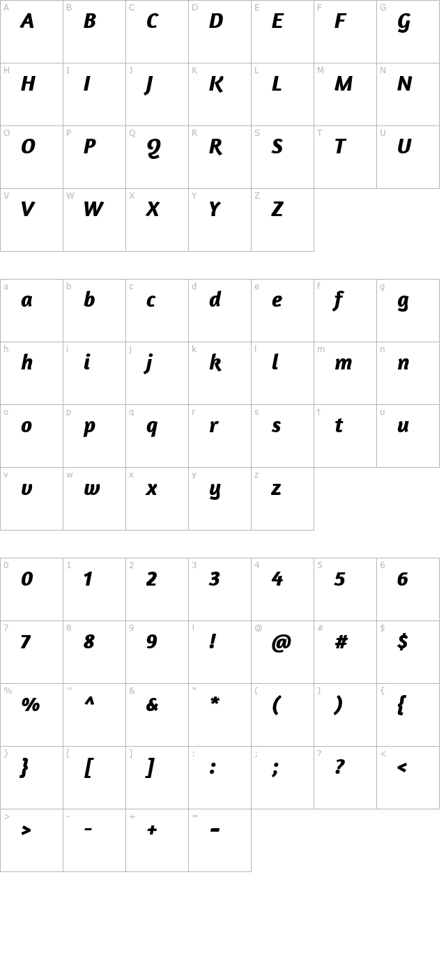 amaranth-bold-italic character map