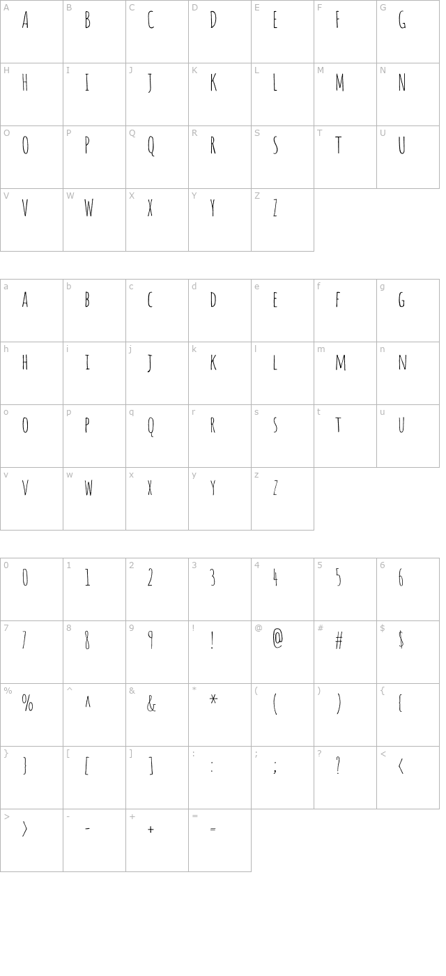 amatica-sc character map