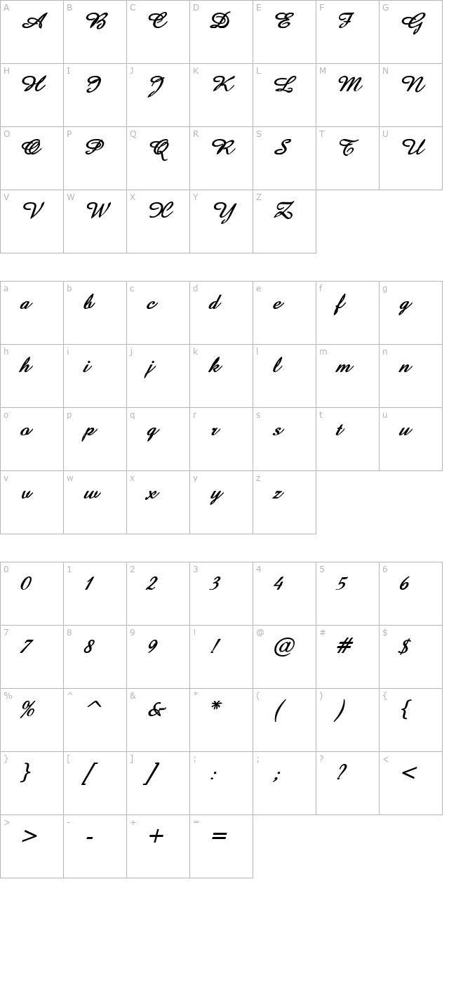 Amaze Bold Italic character map