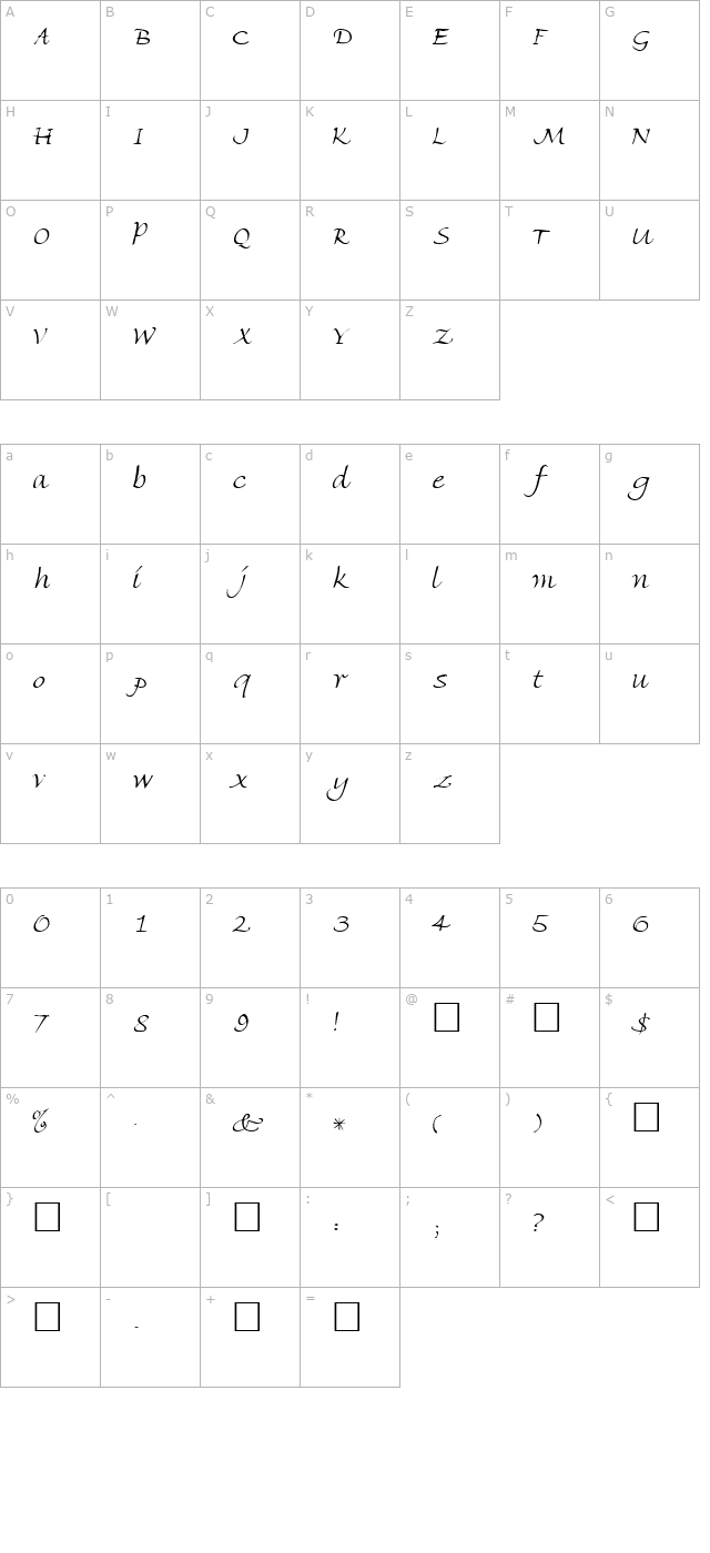 AmbienteScriptSSK Regular character map