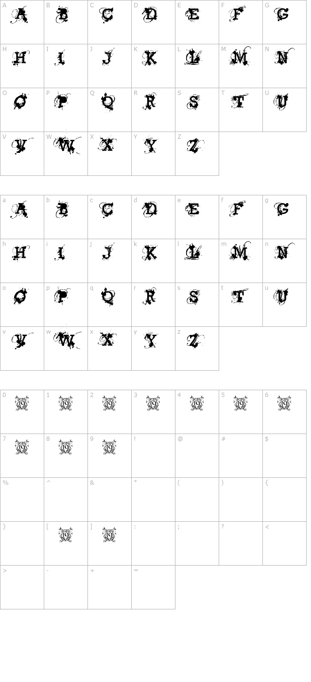 American Bravado character map