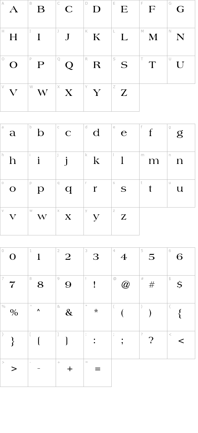 american-classic-bold character map