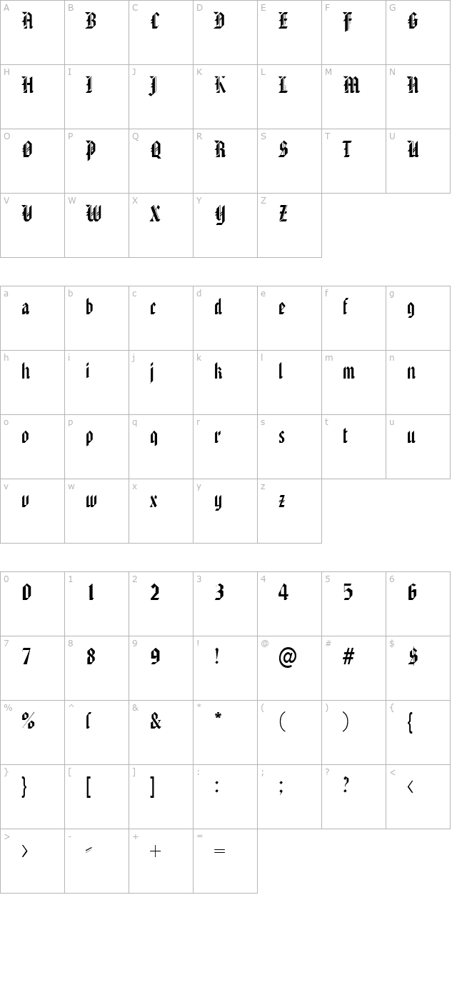 americantext-regular character map