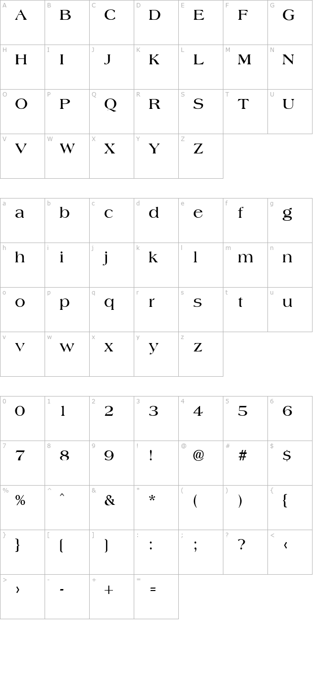 americo-bold character map