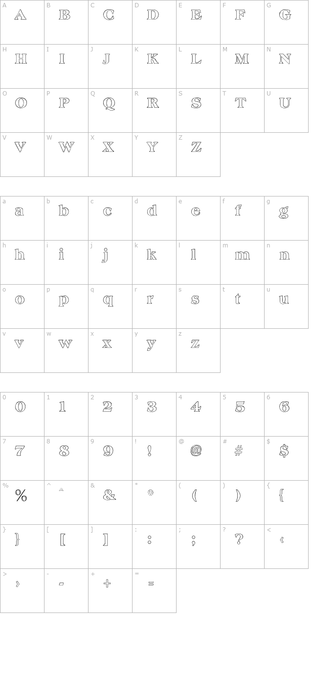 americo-outline-regular character map