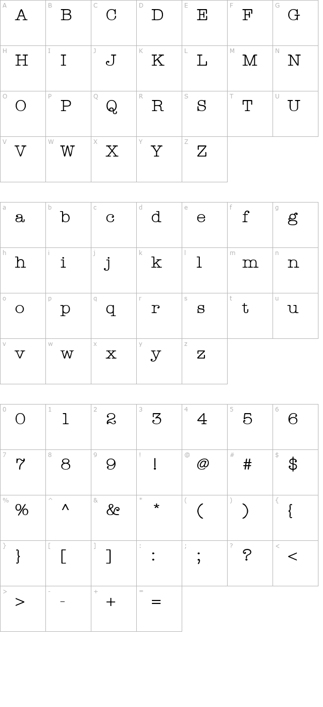 AmerTypeLight Bold character map