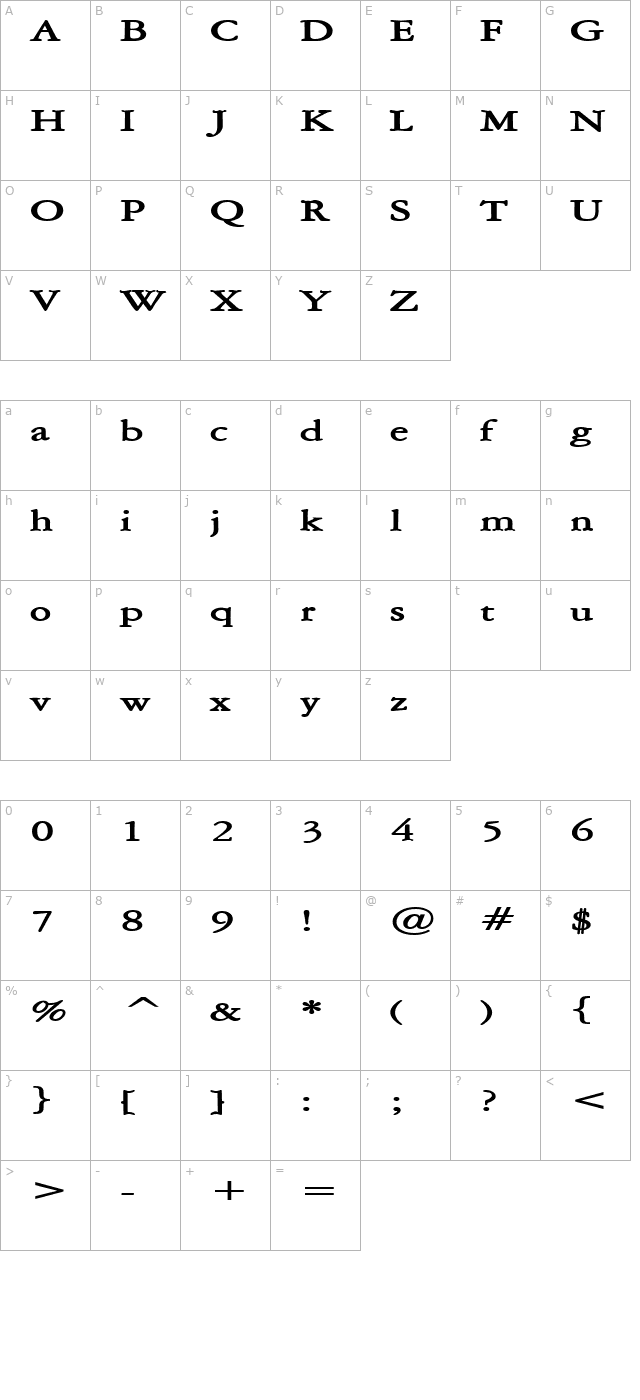 Amery Extended Bold character map