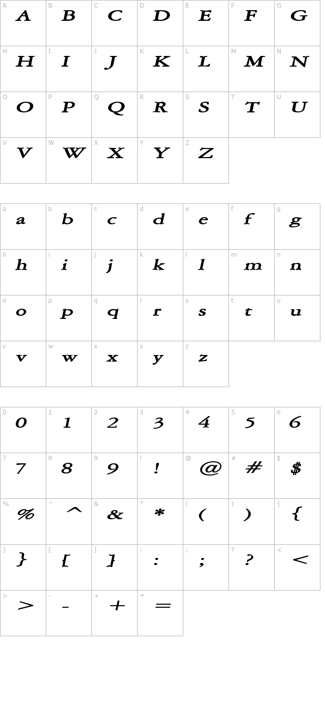 amery-extended-bolditalic character map