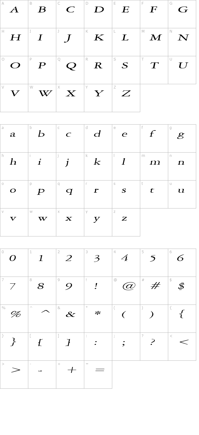 Amery Extended Italic character map