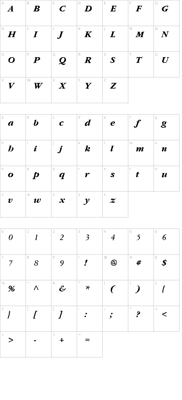 Amethyst Bold Italic character map