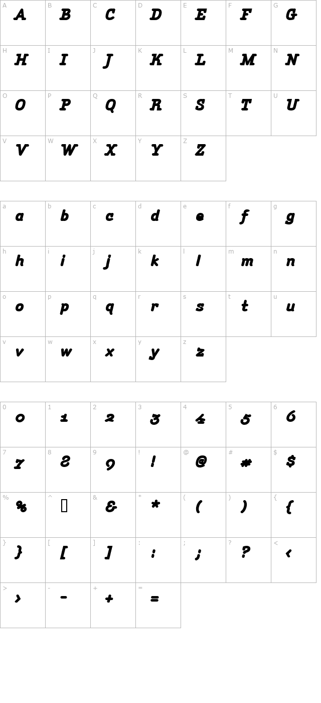 amintablackitalic character map