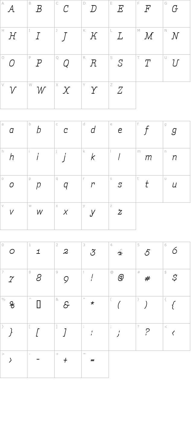 amintaitalic character map