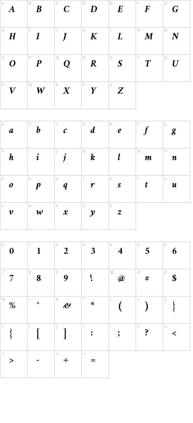 amiri-bold-italic character map