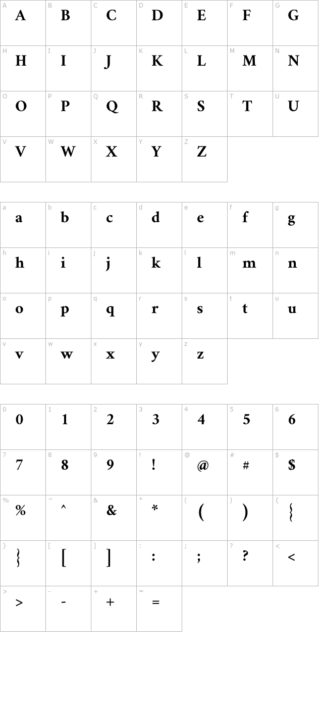 Amiri Bold character map