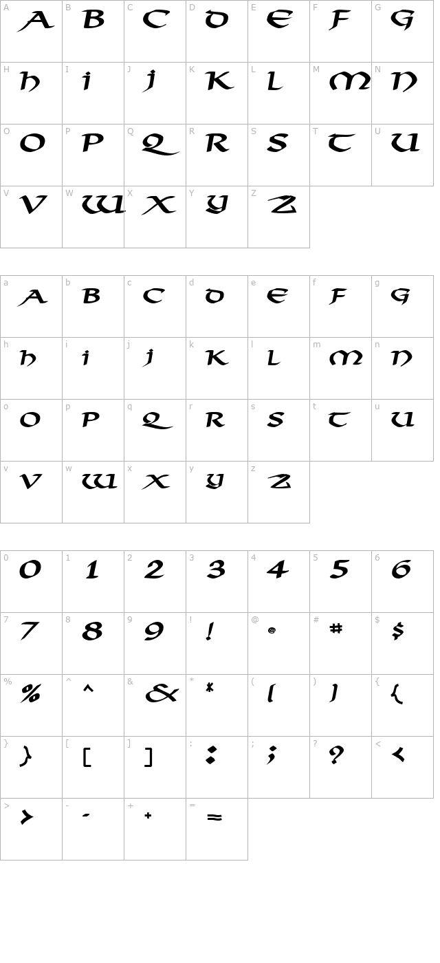 AmorosoSCapsSSK Bold character map