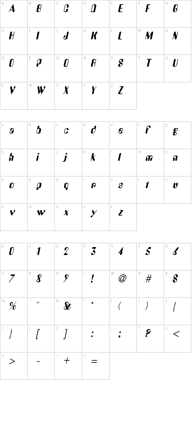 amos-italic character map