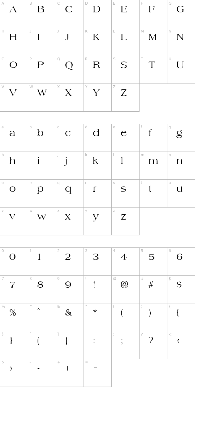 Amphion Regular character map