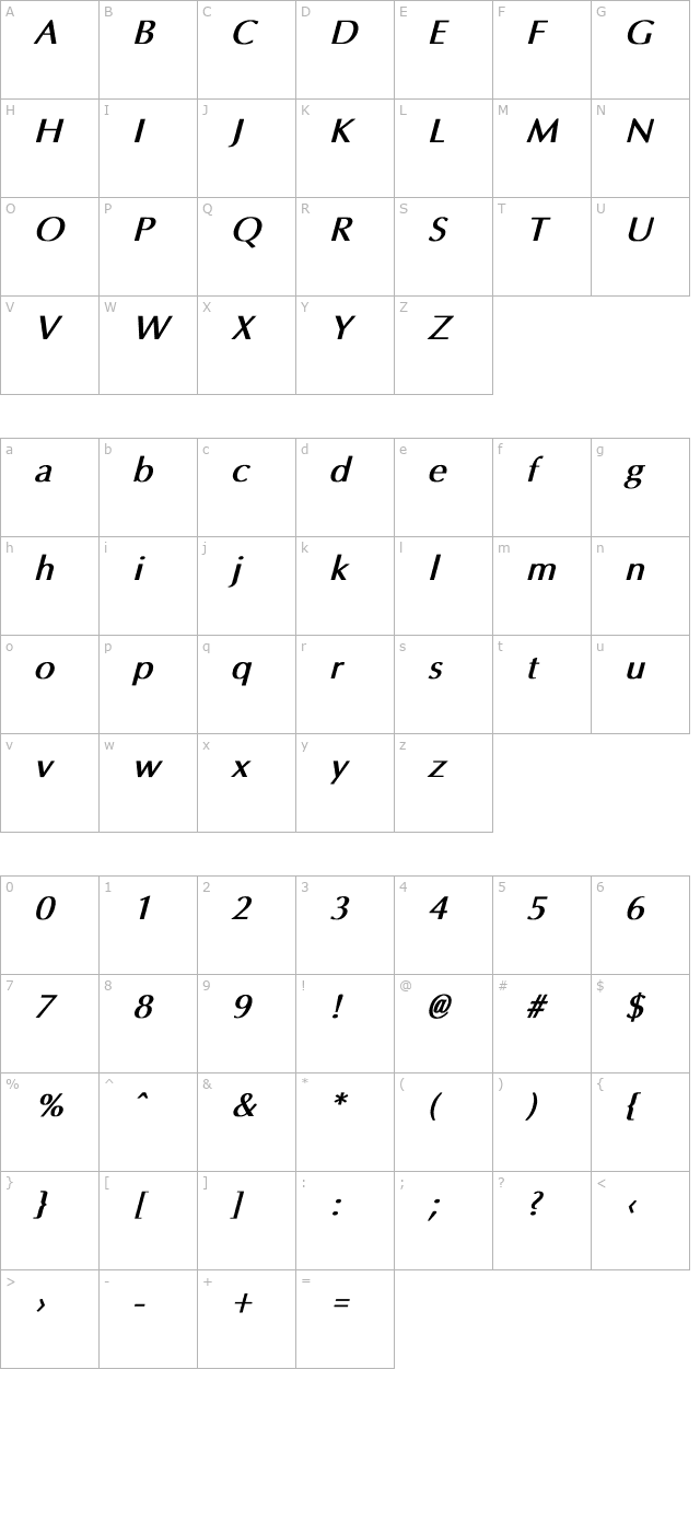 amsterdam-bold-italic character map