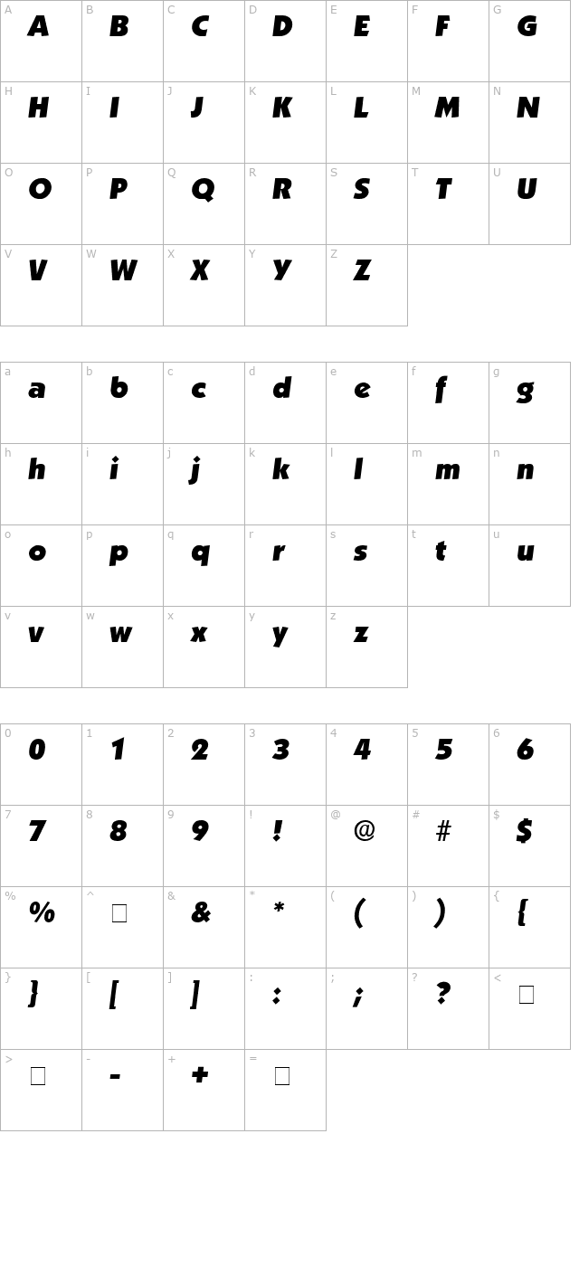 Anakeim Display SSi Italic character map