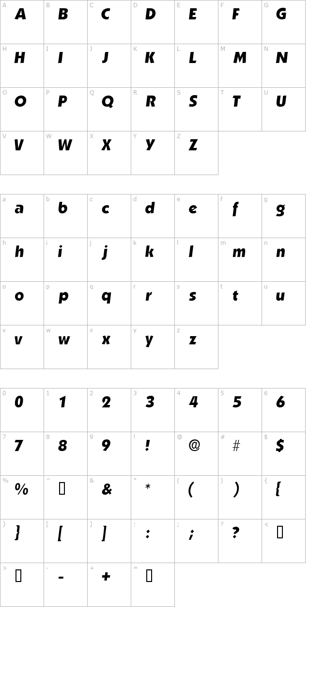 AnakeimSSK Italic character map
