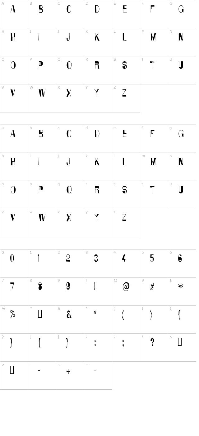 Anarko Condensed character map