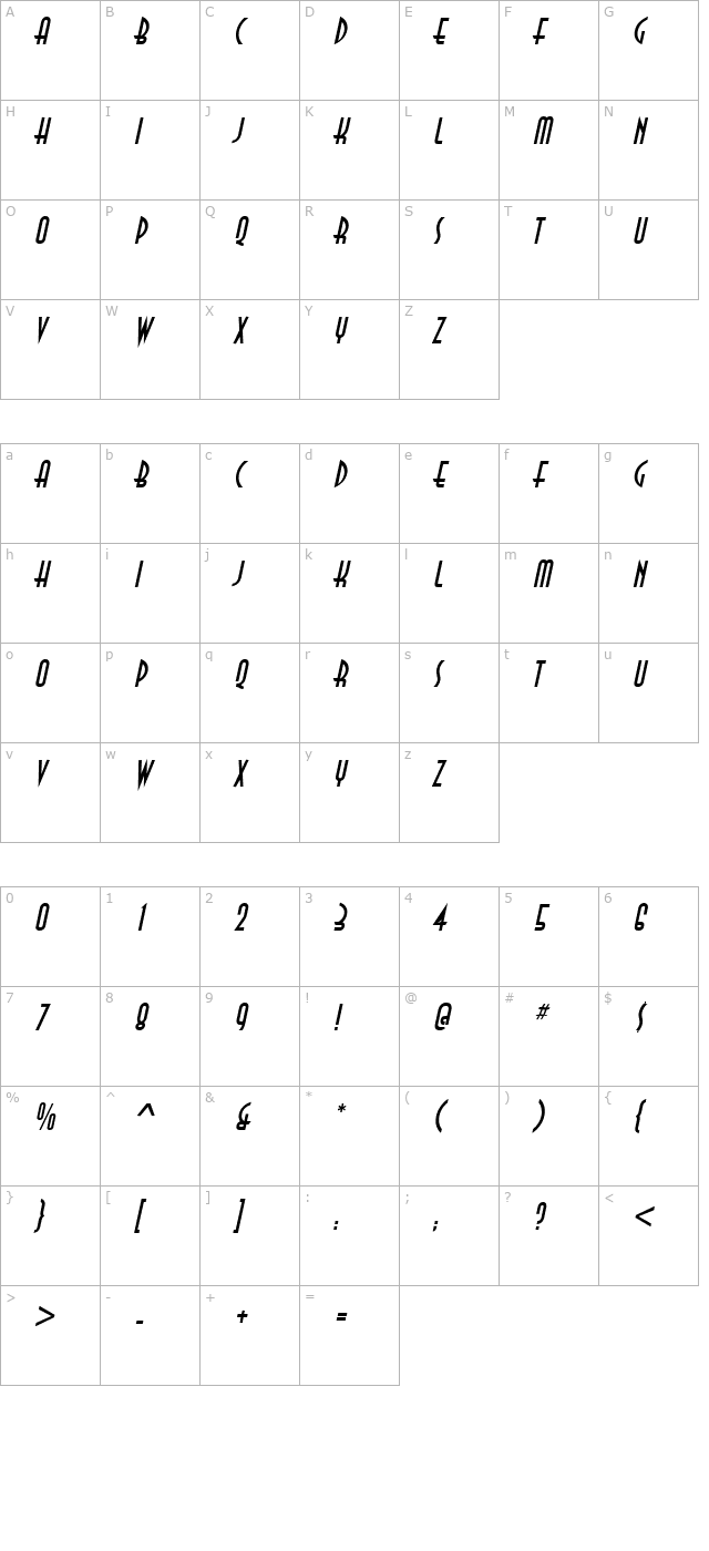 Anastasia Italic character map