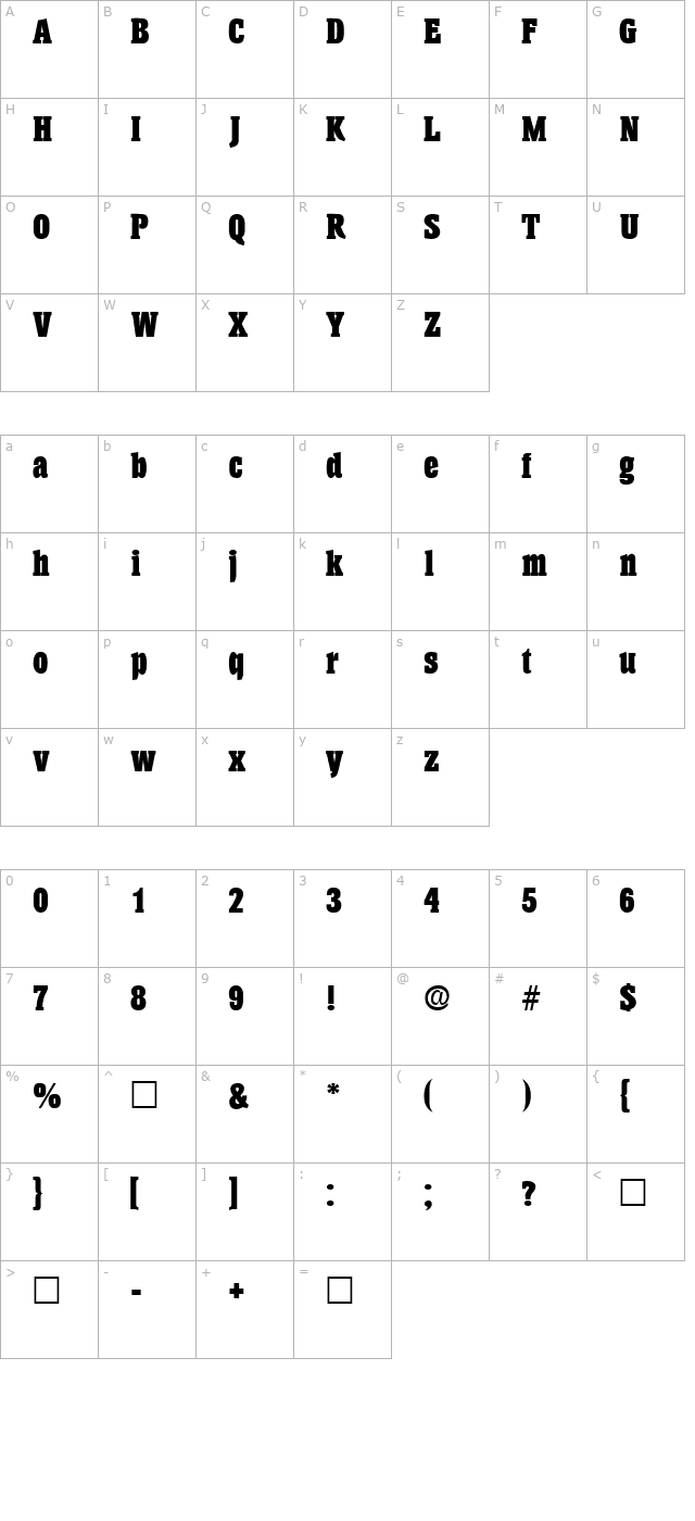 AnatoleDisplaySSK Regular character map