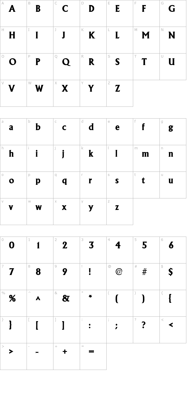 Andre Heavy SF Bold character map