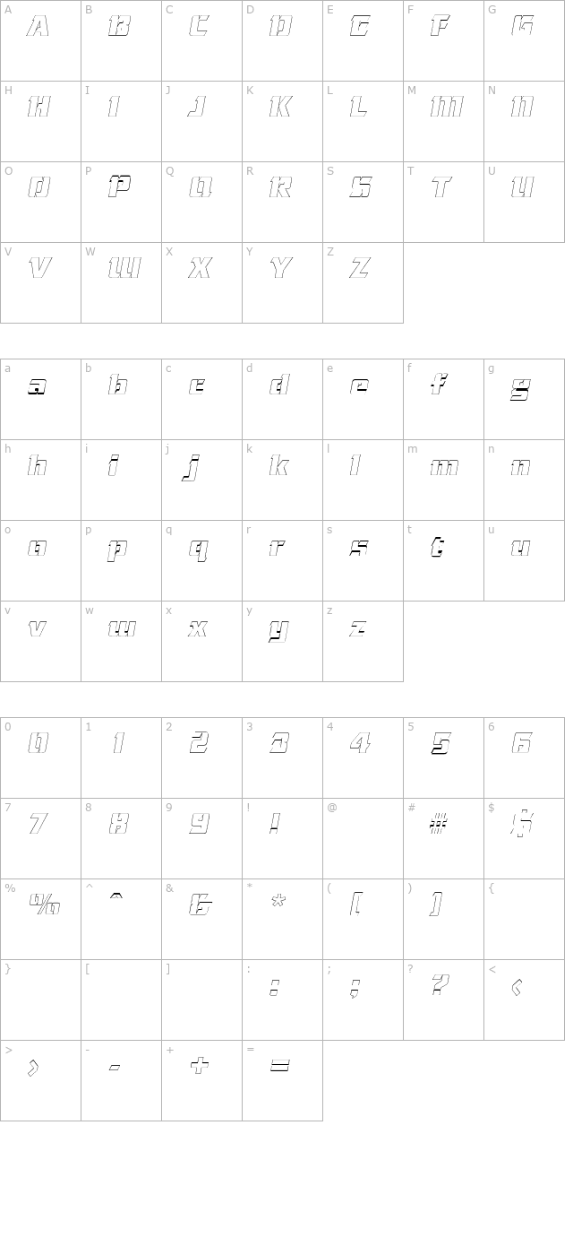 andreabeckeroutline-italic character map