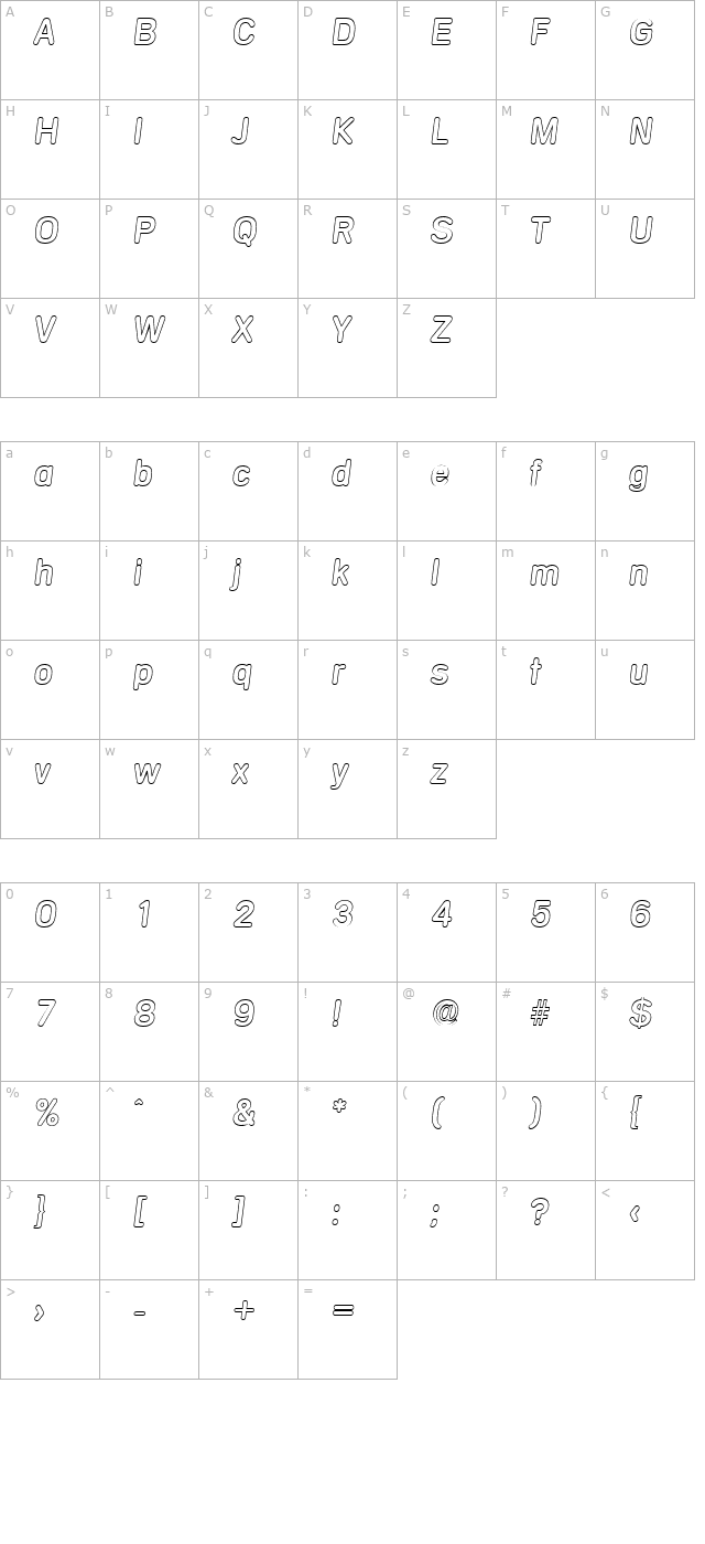 andreasbeckeroutline-italic character map