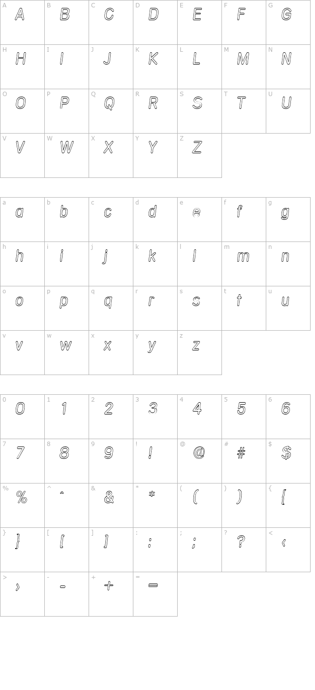 AndreasBeckerOutline-Light-Italic character map
