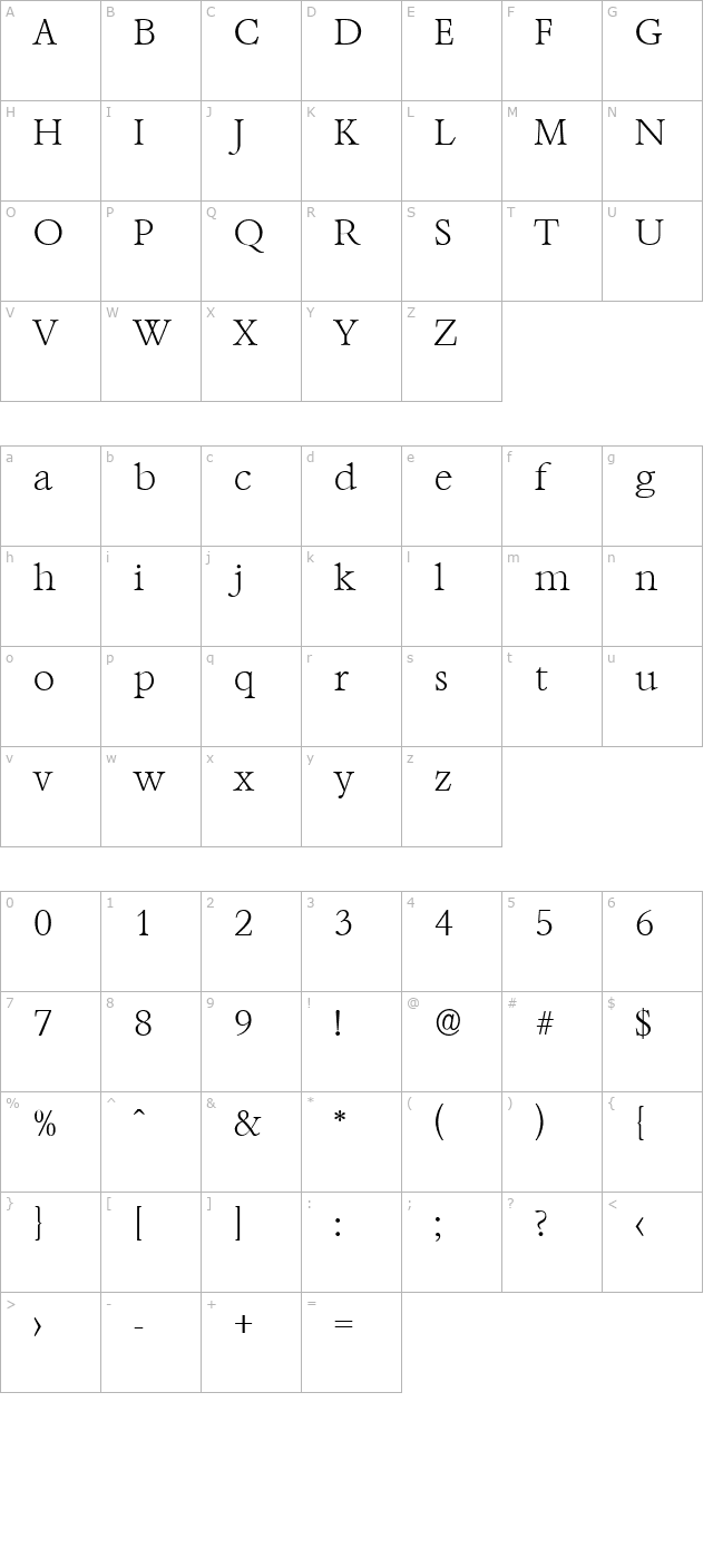 AndrewBecker-ExtraLight character map