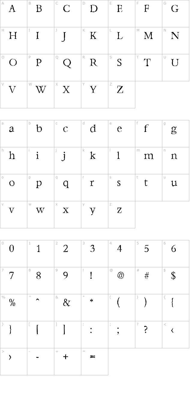 andrewbeckerantique-light-regular character map