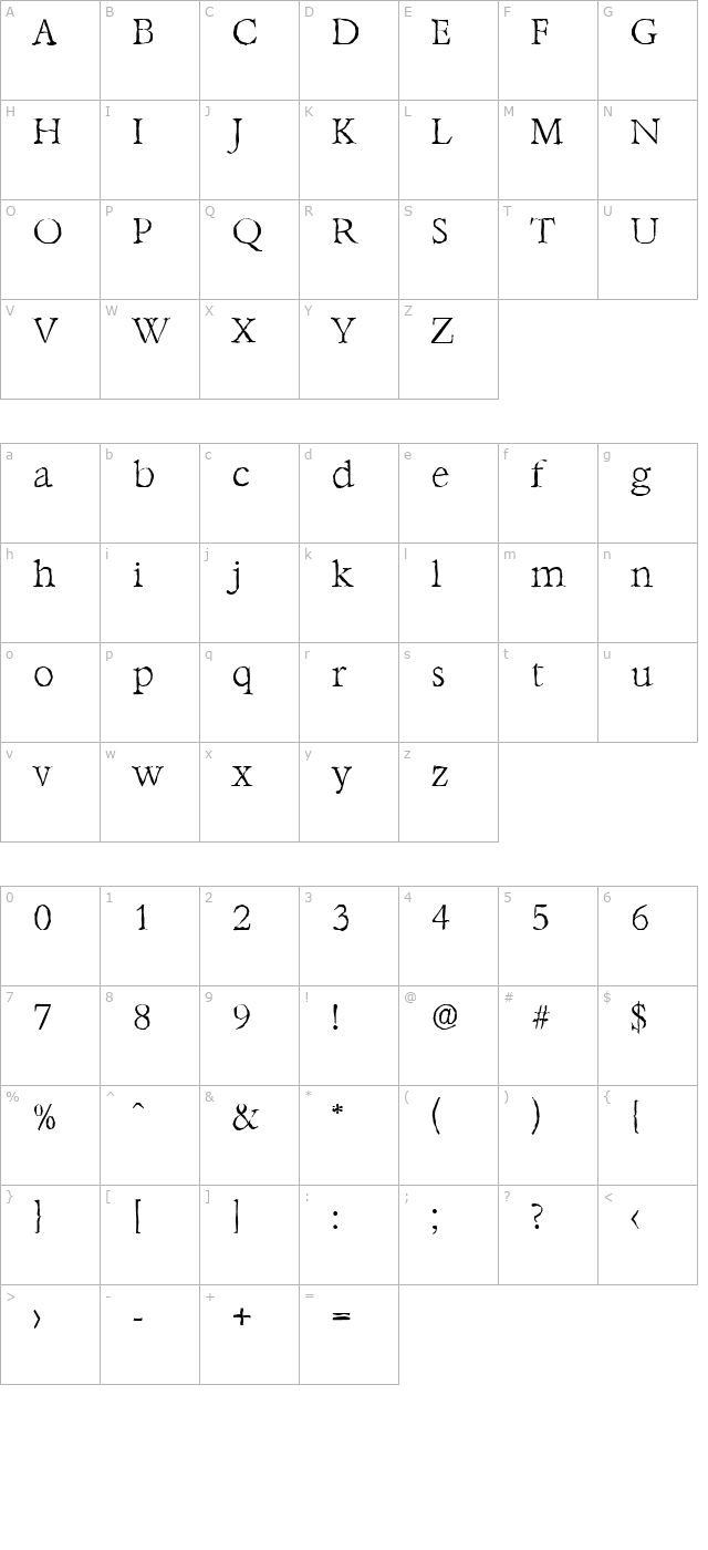 andrewbeckerantique-xlight-regular character map