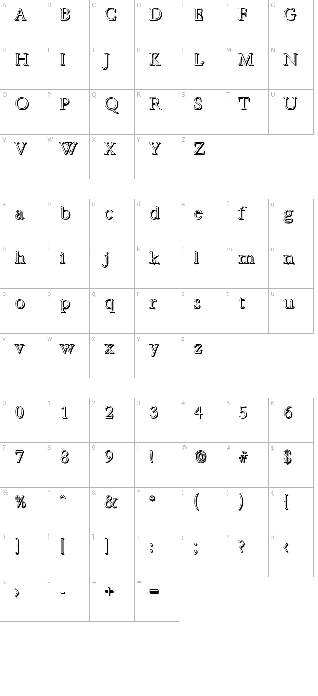 andrewbeckershadow-xlight-regular character map