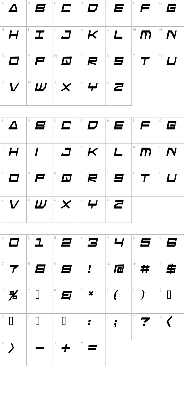 Android Nation Bold character map