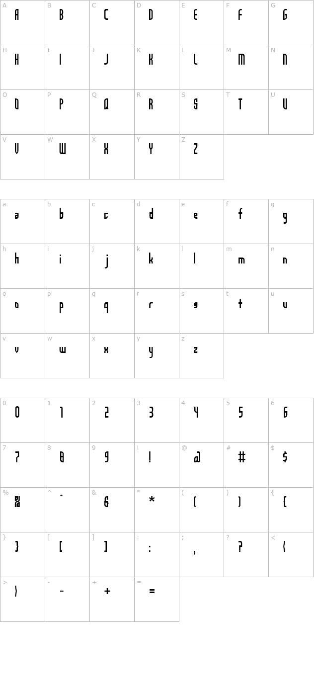 angela-sans character map