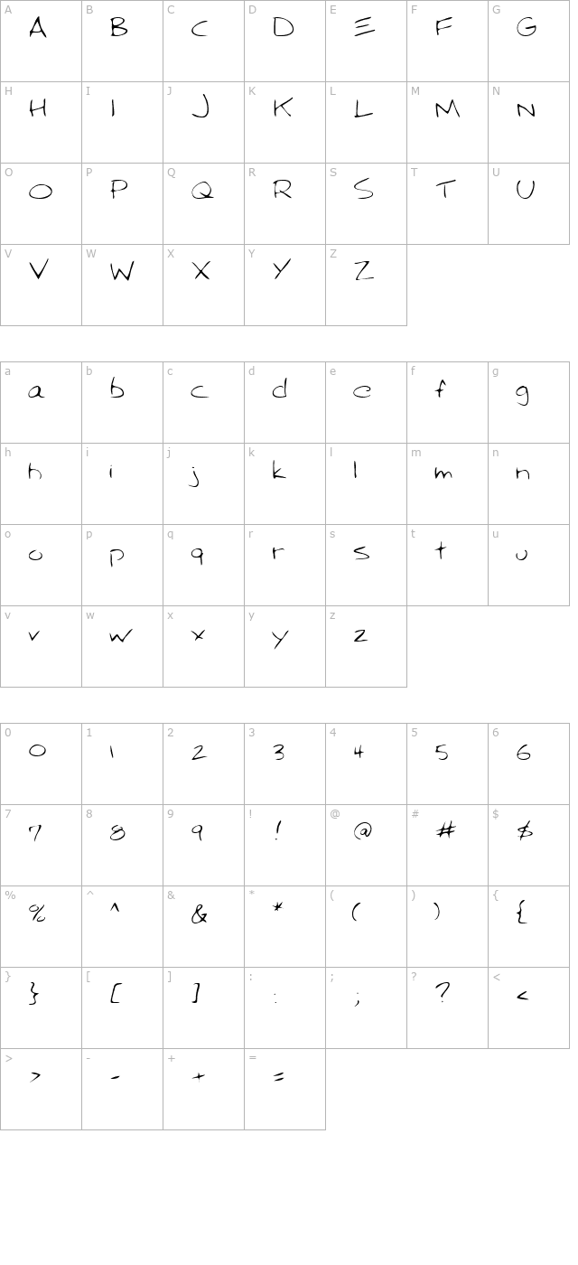 AngelasHand Regular character map