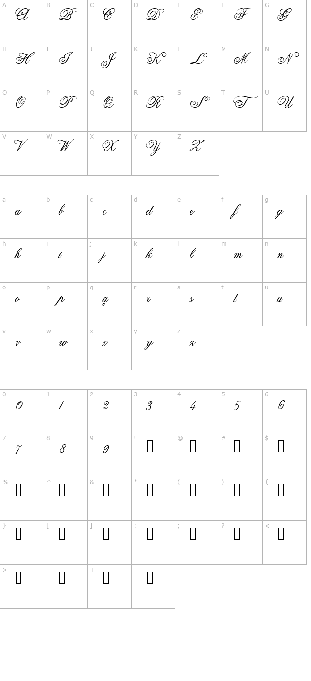 anglia-script-standard character map