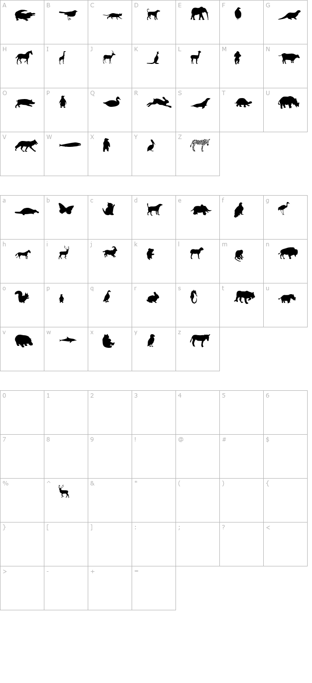 Animals Regular character map