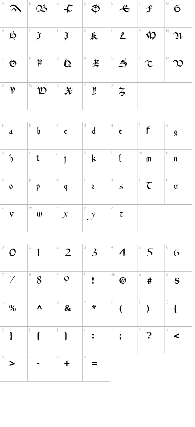 Anita Regular ttnorm character map