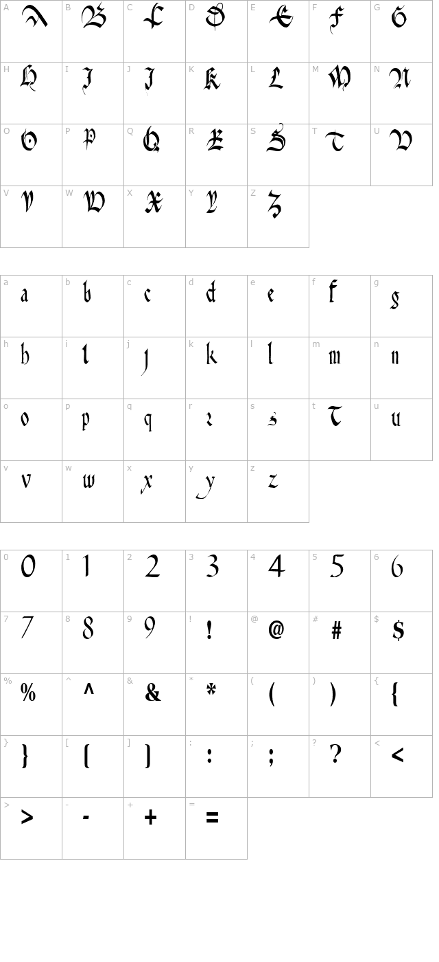 Anita Regular ttstd character map