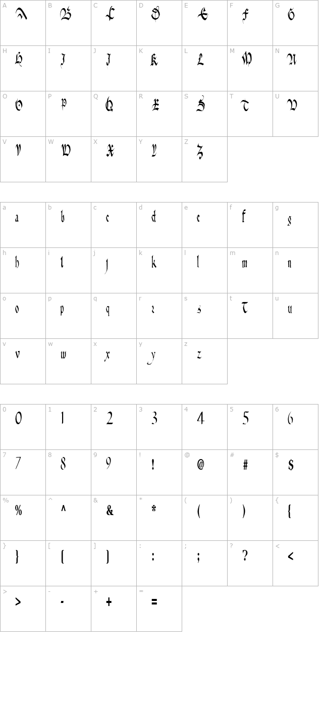 anita-regular character map