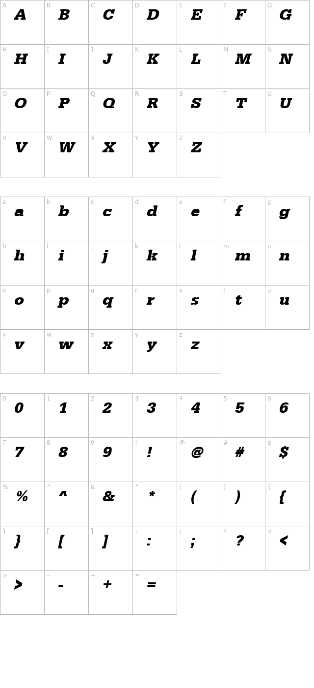 anitabecker-bold-italic character map