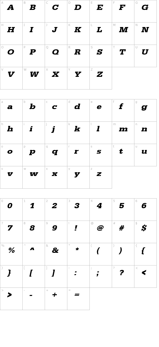 AnitaBeckerExtended Bold Italic character map