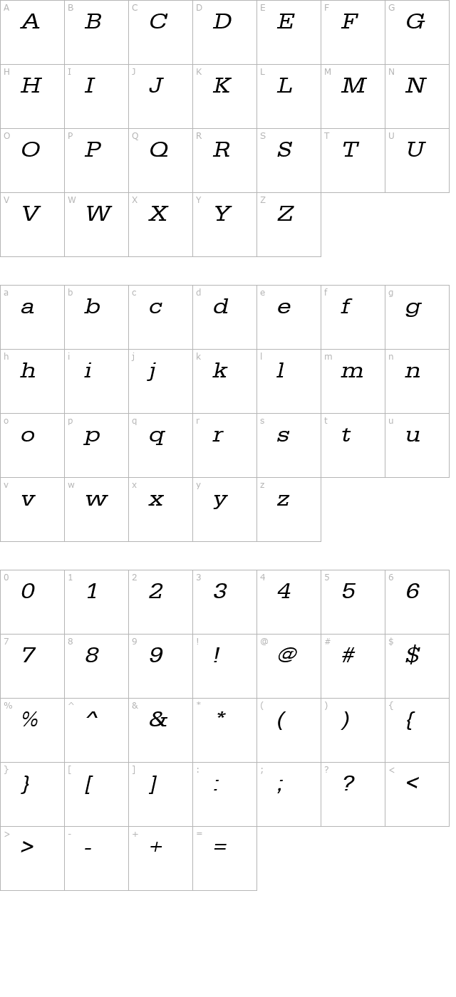 anitabeckerextended-italic character map