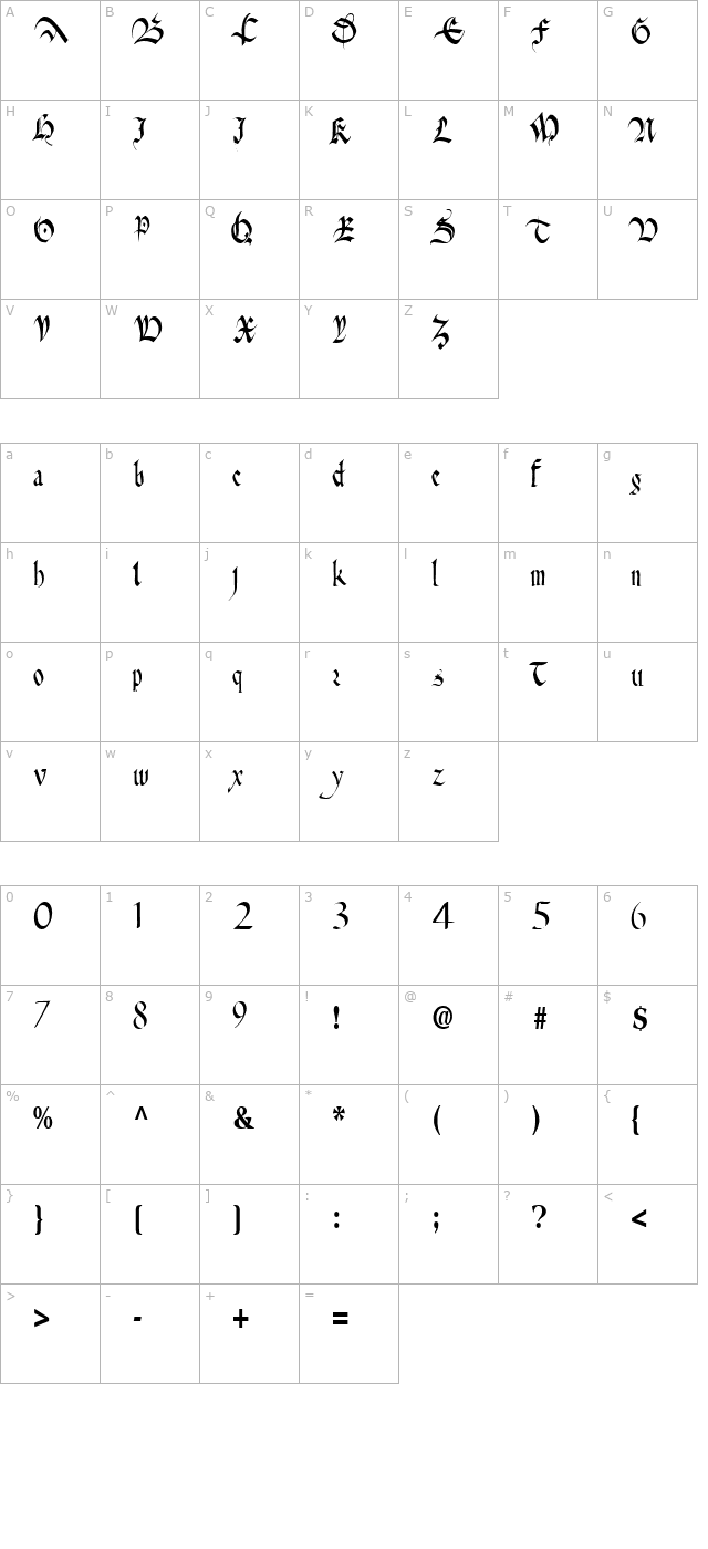 AnitaFlairWay68 Regular ttcon character map